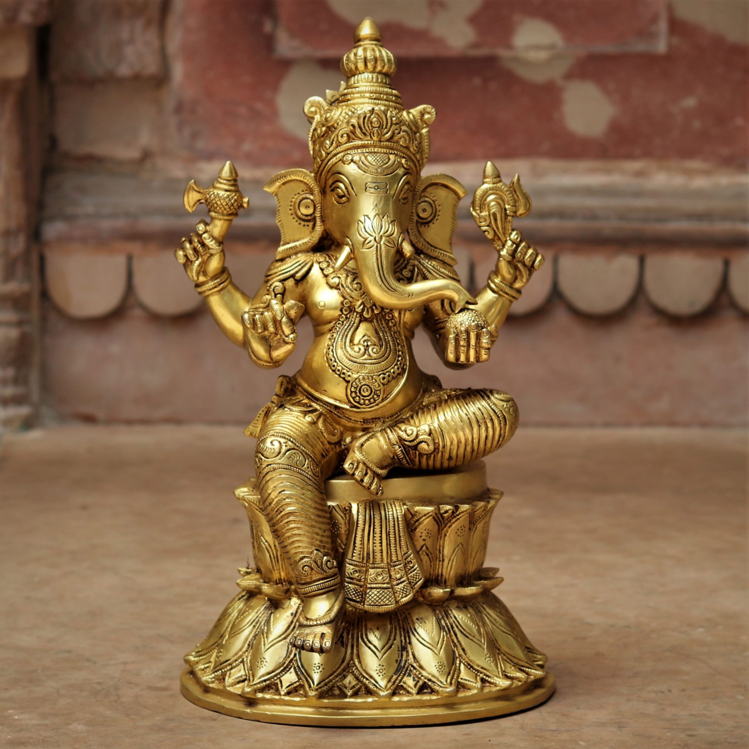 Brass Ganesh Statue in Lotus - Buy exclusive brass statues ...